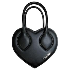 Autre Marque-Ambush Black Leather Heart Bag with Silver Chain Strap-Black