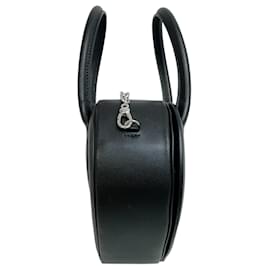 Autre Marque-Ambush Black Leather Heart Bag with Silver Chain Strap-Black