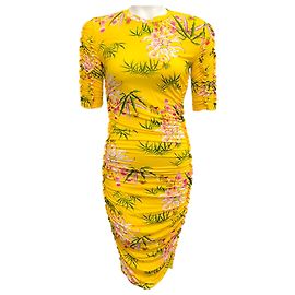 Kenzo Yellow Floral Ruched Dress Yellow