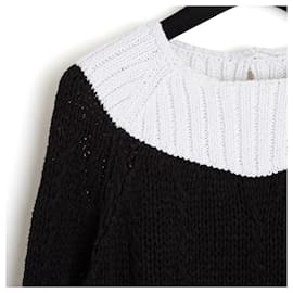 Chanel-Chanel Pull Top FR38 Black White Minimal Knit Top Sweater UK10 US8-Black,White