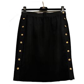 Chanel double side button-embellished wool skirt, 90’s Black Dark grey Gold hardware