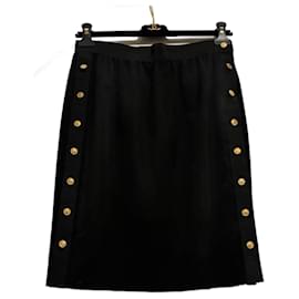 Chanel-Chanel double side button-embellished wool skirt, 90’s-Black,Dark grey,Gold hardware