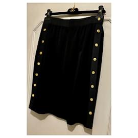 Chanel-Chanel double side button-embellished wool skirt, 90’s-Black,Dark grey,Gold hardware