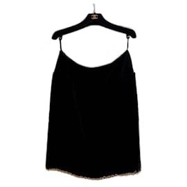 Chanel-Chanel Vintage Fall/Winter 1990 Black Velvet Gold Chain Mini Skirt-Black,Gold hardware