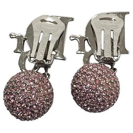 Orecchini a cerchio in strass rosa e argento con logo monogramma Christian Dior Argento Rosa