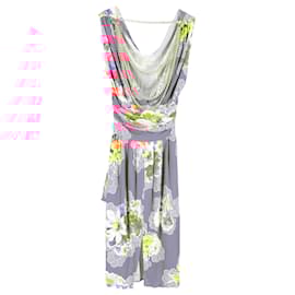 Dolce & Gabbana- Dolce & Gabbana Floral Print Midi Draped Dress in Multicolor Viscose-Multiple colors