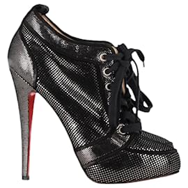 Christian Louboutin- Christian Louboutin Venus Orlato Lace-Up Heeled Ankle Boots in Black Suede-Black