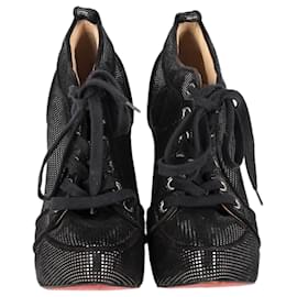 Christian Louboutin- Christian Louboutin Venus Orlato Lace-Up Heeled Ankle Boots in Black Suede-Black