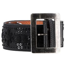 Cinto de couro preto com embellishments de contas Dries Van Noten Preto