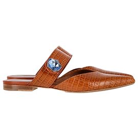 Autre Marque  Malone Souliers Mauren Crocodile-Embossed Flat Mules in Brown Leather Brown