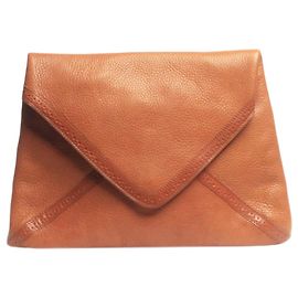 Dries Van Noten Tan grained leather envelope clutch Brown