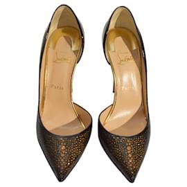 Christian Louboutin-Christian Louboutin Galupump 100 Patent Leather Pumps in Black & Gold size 40-Black
