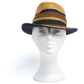 Chapéu Hermès T57 Natural Navy Brown Straw Size M Hermes Bege Caramelo Azul marinho
