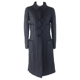 Chanel Wool Silk Logo Coat Black 36 Black