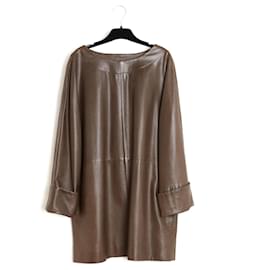 Hermès-Hermès 1999A Margiela Dress FR38 Brown leather Top Tunique US8 Hermes-Brown