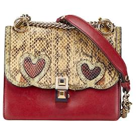 Fendi-Fendi Leather Can I Small Python Embossed Heart Chain Bag-Red
