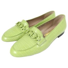 Mocasines de cocodrilo con estampado Double Gancini de Salvatore Ferragamo Verde claro
