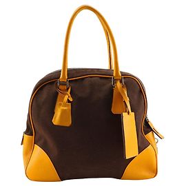 Prada Canvas Mini Boston Tote Bag Brown