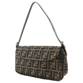 Fendi-Fendi Zucca Nylon Canvas Shoulder Bag-Brown