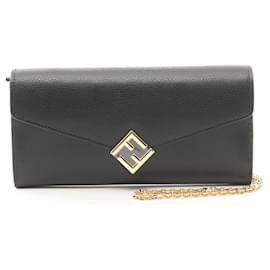 Fendi-Fendi Leather FF Diamond Shoulder Bag 8M0365-Black
