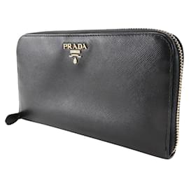 Prada-Prada Saffiano Zip Around Wallet 1M0506-Black