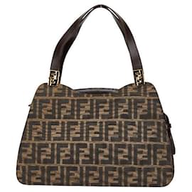 Fendi-Fendi Zucca Canvas Leather Tote Bag-Brown