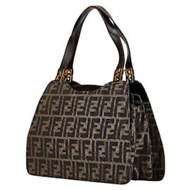 Fendi-Fendi Zucca Canvas Leather Tote Bag-Brown
