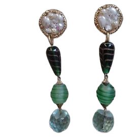Vintage Pendientes de clip de perlas de Murano largos Multicolor