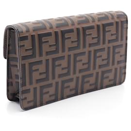 Fendi-Fendi Leather FF Diamond Zucca Embossed Shoulder Bag-Brown