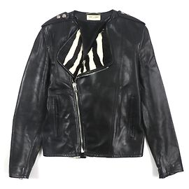 Yves Saint Laurent Saint Laurent Leather Zebra Double Riders Jacket Black