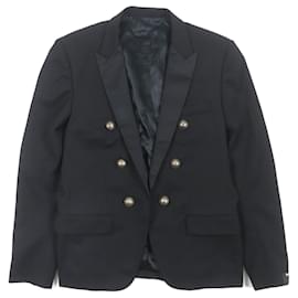 Balmain-Balmain Wool Polyester Emblem Button Jacket-Black