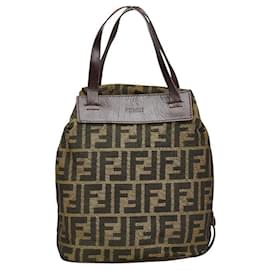 Fendi-Fendi Zucca Canvas Leather Handbag-Green