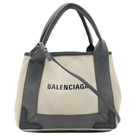 Balenciaga-Balenciaga Navy Cabas XS Logo Tote Bag-Grey