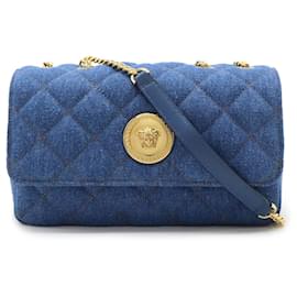 Versace-Versace Medusa Denim Leather Shoulder Bag-Blue