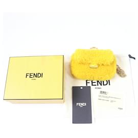 Fendi-Fendi Nano Baguette Fur Shoulder Bag Charm-Yellow