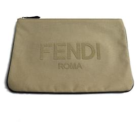 Fendi-Fendi Flat Pouch Clutch Bag Beige-Beige