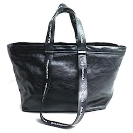 Balenciaga-Balenciaga Leather Carry Shopper S Tote Bag-Black