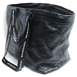 Balenciaga-Balenciaga Leather Carry Shopper S Tote Bag-Black
