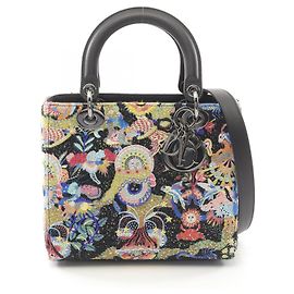 Dior Lady Dior Leather Handbag Black Black