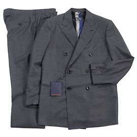 Louis Vuitton Wool Silk Double-Breasted Suit Gray Brown