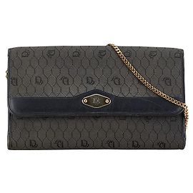 Dior Honeycomb Chain Shoulder Bag Gray Black Leather Canvas Grey