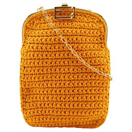 Fendi-Fendi Cotton Baguette Smartphone Bag 7AR966-Yellow