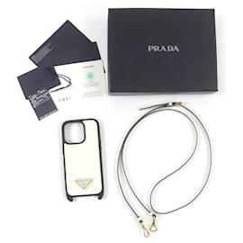 Prada-PRADA Saffiano Leather iPhone Case Ivory Black-Black