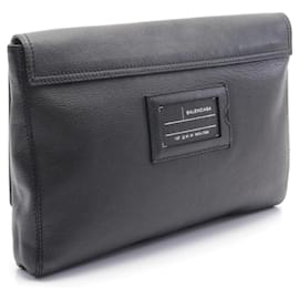 Balenciaga-Balenciaga Leather Clutch Bag Black-Black