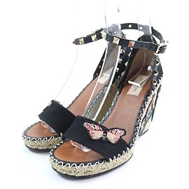 Valentino Leather Ankle Belt Wedge Sandals 37 Black