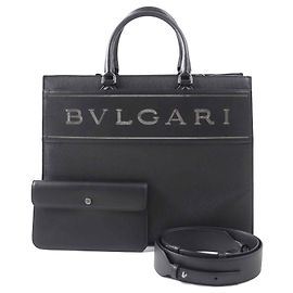 Bulgari Bvlgari Leather Logo Large Tote Bag Black