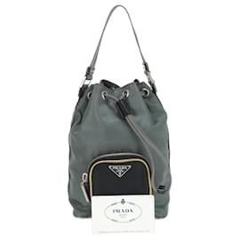 Prada-Prada Tessuto Nylon Triangle Leather Handbag-Khaki