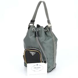 Prada-Prada Tessuto Nylon Triangle Leather Handbag-Khaki