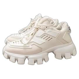 Prada-Prada  White Lace Up Textured Platform Athletic Cloudburst Sneakers  Sz.38-Pink