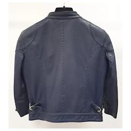 Fendi-Fendi Navy Blue Leather Moto Jacket Sz.36-Dark blue